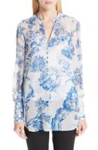 Women's Oscar De La Renta Toile Print Silk Blouse - Blue