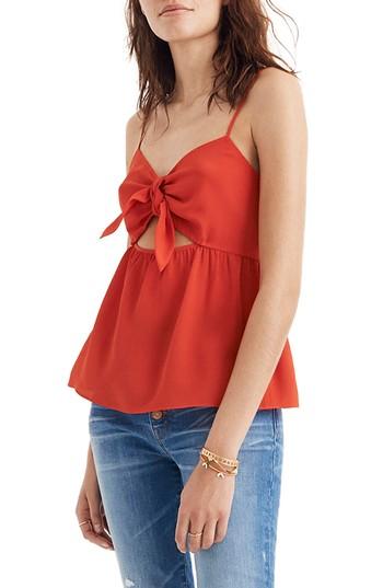 Women's Madewell Tie Front Keyhole Silk Camisole - Red