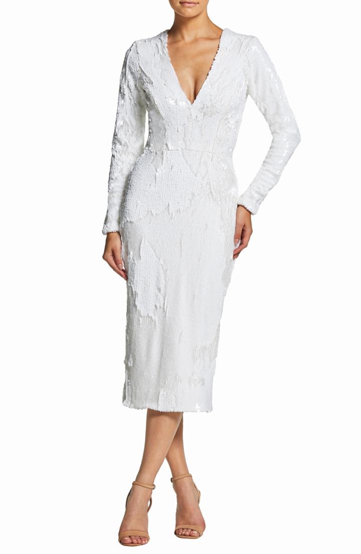 Women's Dress The Population Elizabeth Plunge Midi Dress, Size - White