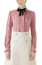 Women's Gucci Tie Neck Ruffle Detail Silk Blouse Us / 36 It - Pink