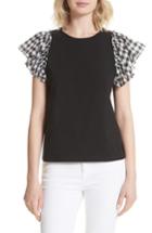 Women's Kate Spade New York Check Ruffle Sleeve Tee, Size - Black