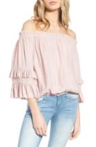 Women's Know One Cares Tiered Off The Shoulder Top - Pink