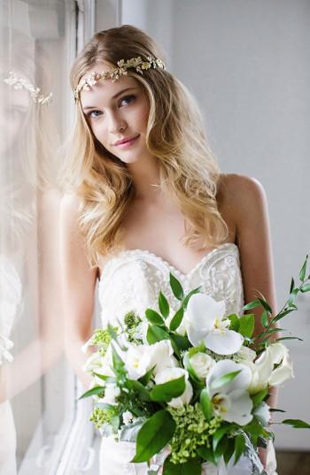 Brides & Hairpins Paula Grecian Leaf Halo & Sash, Size - Metallic