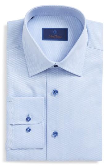 Men's David Donahue Regular Fit Geometric Dress Shirt 34/35 - Blue