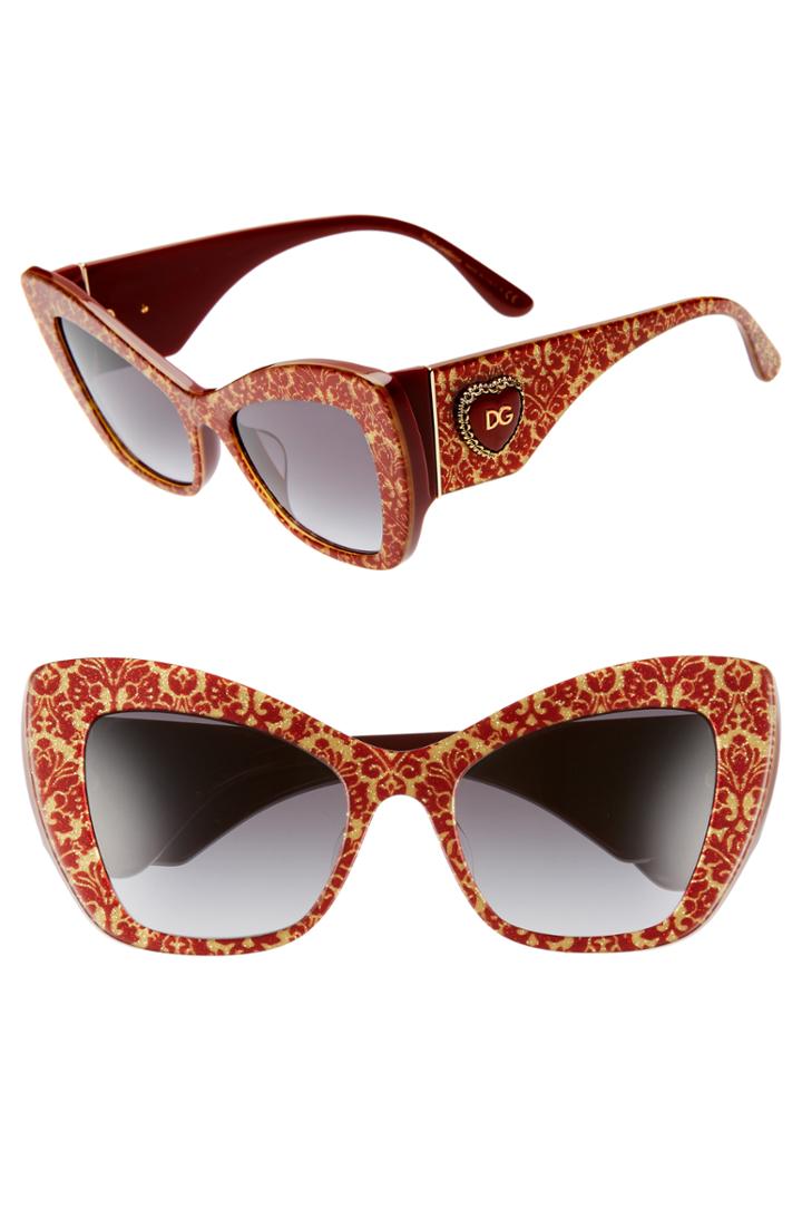 Women's Dolce & Gabbana Sacred Heart 54mm Gradient Cat Eye Sunglasses - Red Gold Grey Gradient