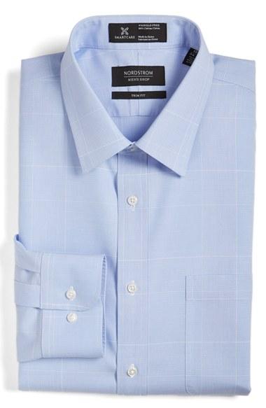 Men's Nordstrom Men's Shop Smartcare(tm) Trim Fit Plaid Dress Shirt - 32/33 - Blue