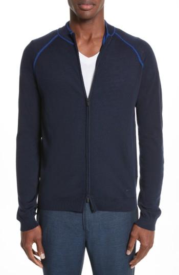 Men's Armani Collezioni Zip Front Raglan Sweatshirt Eu - Blue
