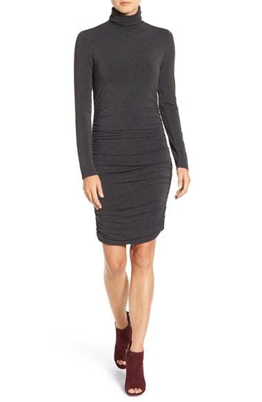 Women's Halogen Side Ruched Turtleneck Dress - Grey