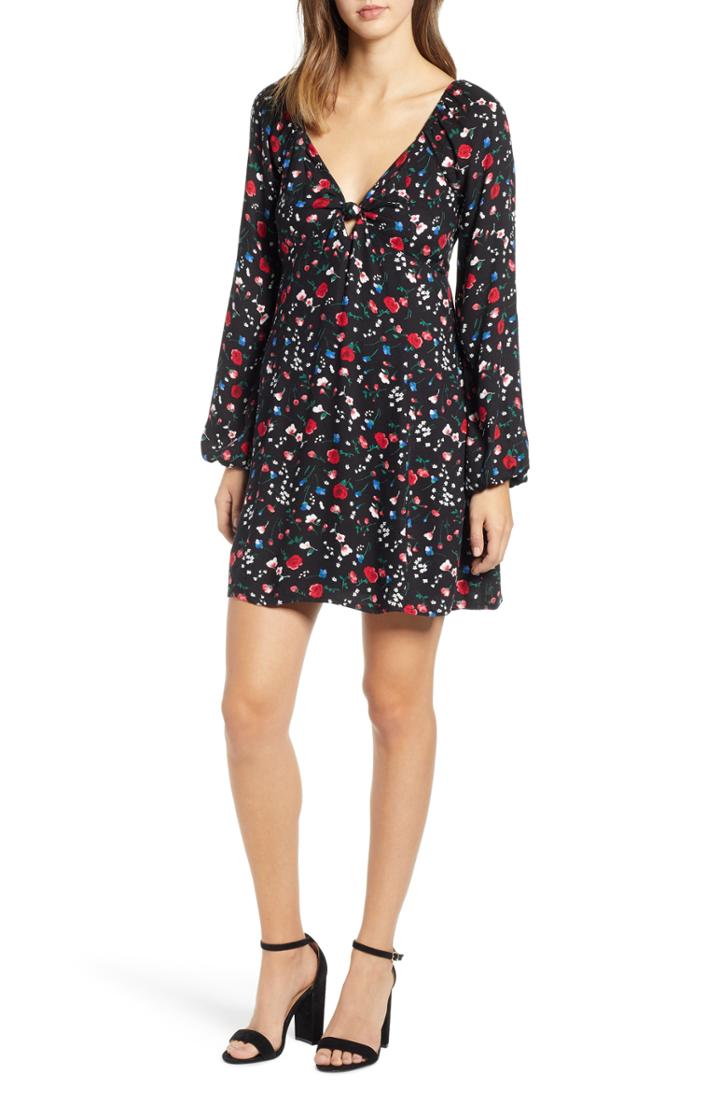 Women's Row A Keyhole Knot Floral Print Minidress - Black