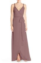 Women's Ceremony By Joanna August 'parker' Twist Strap Chiffon Wrap Gown, Size - Pink