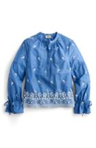 Women's J.crew Floral Embroidered Popover Blouse, Size - Blue