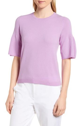 Women's Nordstrom Signature Ruffled Sleeve Cashmere Sweater - Purple
