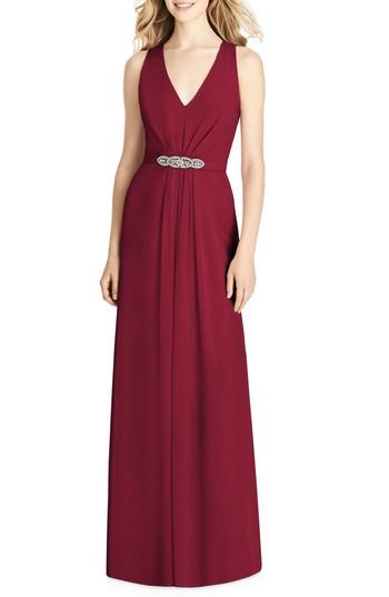 Women's Jenny Packham Jewel Belt Chiffon Gown - Burgundy