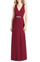 Women's Jenny Packham Jewel Belt Chiffon Gown - Burgundy
