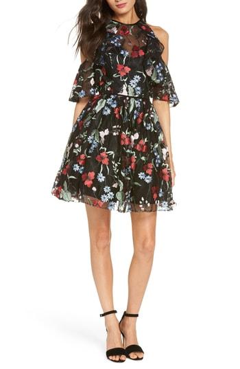Women's Mac Duggal Cold Shoulder Embroidered Fit & Flare Dress - Black