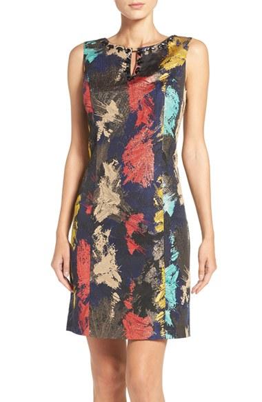 Women's Ellen Tracy Embellished Metallic Jacquard Sheath Dress