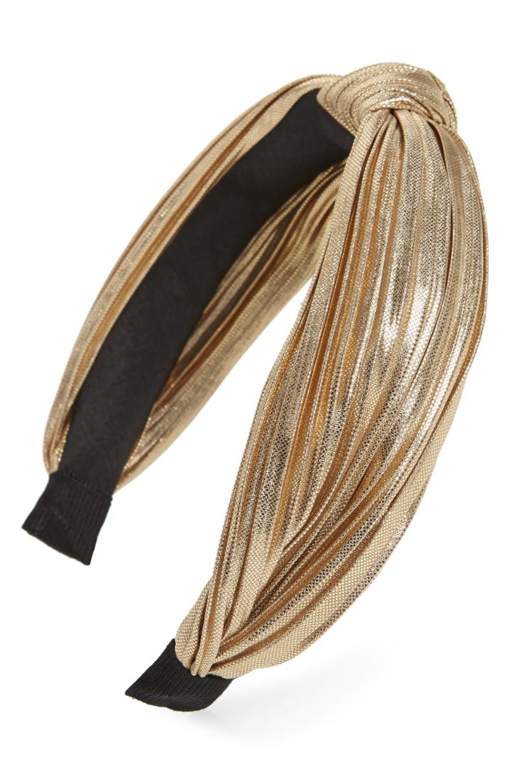 Cara Knot Metallic Pleated Headband, Size - Metallic