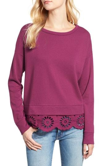Women's Caslon Eyelet Trim Sweatshirt, Size - Purple
