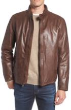 Men's Andrew Marc Calfskin Leather Moto Jacket - Brown