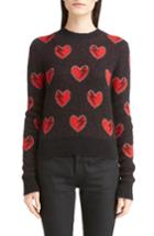 Women's Saint Laurent Heart Jacquard Mohair Blend Sweater