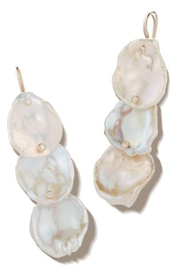 Women's Mizuki 3-tier Flat Pearl & Diamond Drop Earrings
