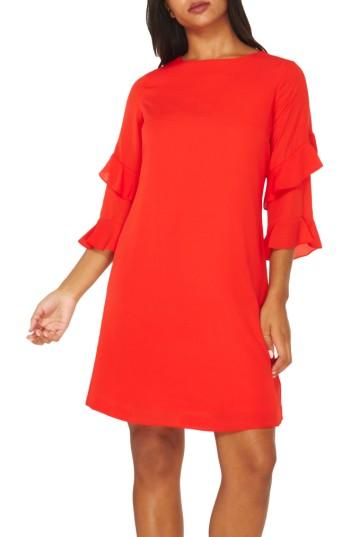 Women's Dorothy Perkins Ruffle Bell Sleeve Shift Dress Us / 14 Uk - Red