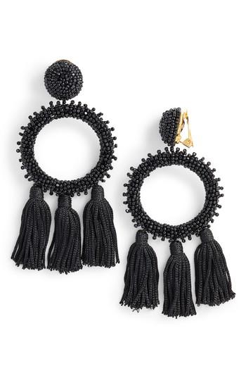 Women's Oscar De La Renta Clip Beaded Drop Earrings