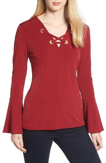 Women's Michael Michael Kors Bell Sleeve Lace-up Top - Burgundy