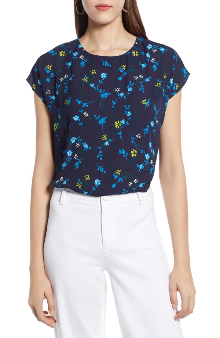 Women's Halogen Cap Sleeve Woven Blouse - Blue