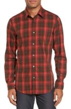 Men's Boss Lukas Regular Fit Windowpane Plaid Sport Shirt, Size - Red