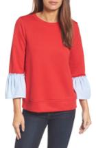 Women's Gibson Ruffle Sleeve Stripe Sweatshirt - Red