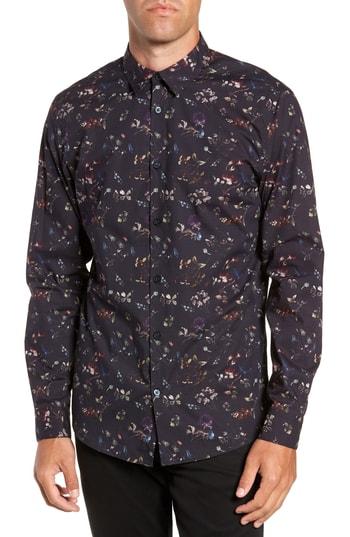 Men's Selected Homme Primus Slim Fit Floral Print Sport Shirt - Blue