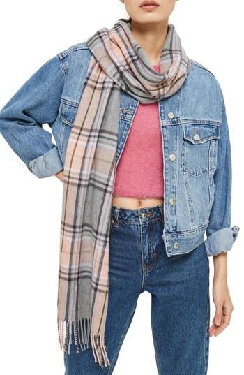 Women's Topshop Check Scarf, Size - Purple