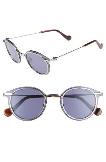 Women's Moncler 58mm Mirrored Round Sunglasses - Shiny Light Ruthenium / Blue