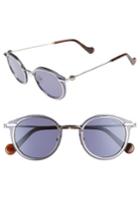 Women's Moncler 58mm Mirrored Round Sunglasses - Shiny Light Ruthenium / Blue