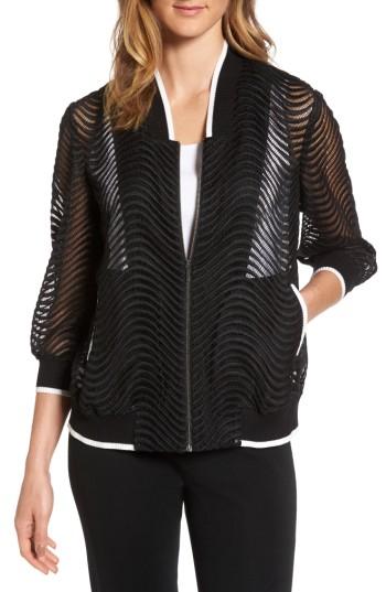 Women's Ming Wang Sheer Bomber Jacket - Black