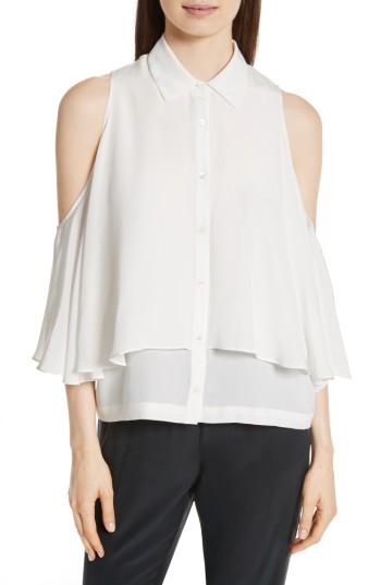 Women's Robert Rodriguez Drape Silk Cold Shoulder Top - Ivory