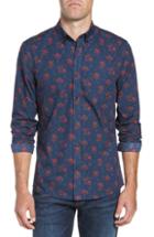 Men's Nordstrom Men's Shop Slim Fit Print No-iron Sport Shirt, Size - Blue