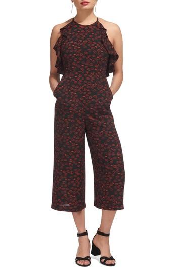 Women's Whistles Sonia Frill Lips Print Crop Jumpsuit Us / 6 Uk - Blue