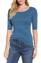 Petite Women's Caslon Ballet Neck Cotton & Modal Knit Elbow Sleeve Tee, Size P - Blue/green