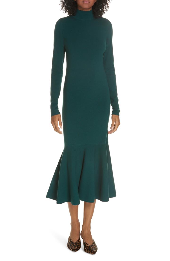 Women's Lewit Flared Hem Midi Sweater Dress - Green