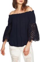 Women's 1.state Off The Shoulder Eyelet Sleeves Blouse, Size - Blue