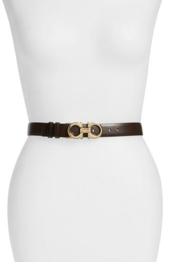 Women's Salvatore Ferragamo Ceylon Reversible Leather Belt 0 - Deep Brown Nero