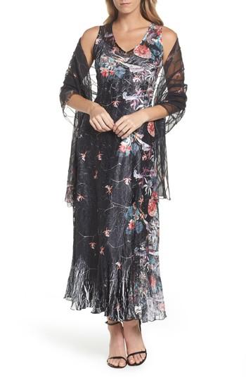 Women's Komarov Lace-up Back Print Maxi Dress With Wrap - Black