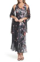 Women's Komarov Lace-up Back Print Maxi Dress With Wrap - Black
