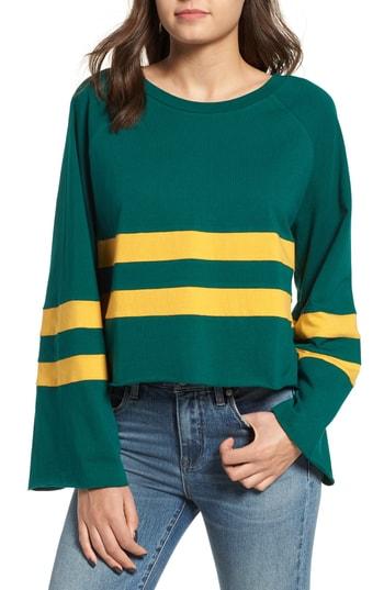 Women's Bp. Varsity Stripe Bell Sleeve Tee, Size - Green