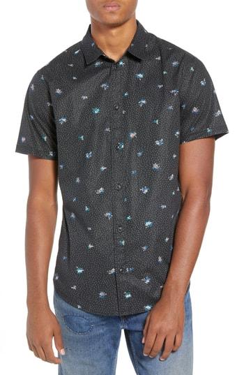 Men's Rvca Scattered Print Woven Shirt - Black