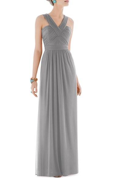 Women's Alfred Sung Shirred Chiffon V-neck Gown - Metallic