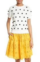 Women's Kate Spade New York Pom Embellished Cotton & Cashmere Sweater, Size - Ivory