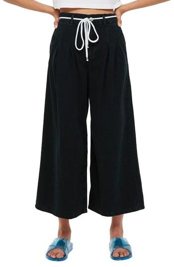 Women's Topshop Moto Pleated Tie Crop Jeans W X 30l (fits Like 28-29w) - Black